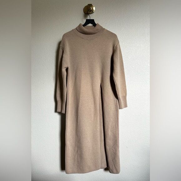 Sweaters - Present & Simple Knit Wool Cashmere Turtleneck Sweater Dress Camel XS